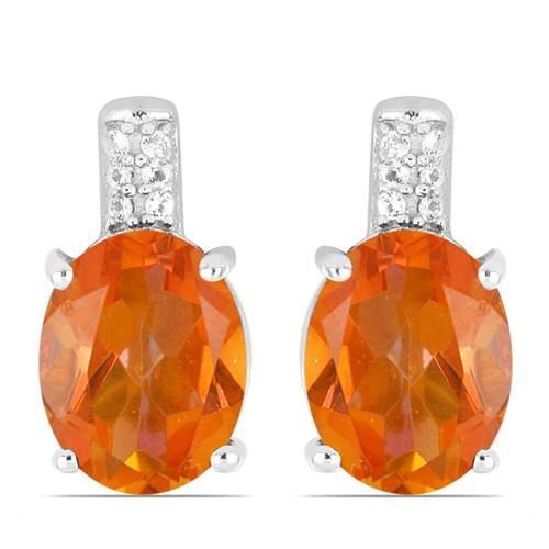 BUY NATURAL PADPARADSCHA QUARTZ GEMSTONE BIG STONE EARRINGS IN 925 STERLING SILVER
